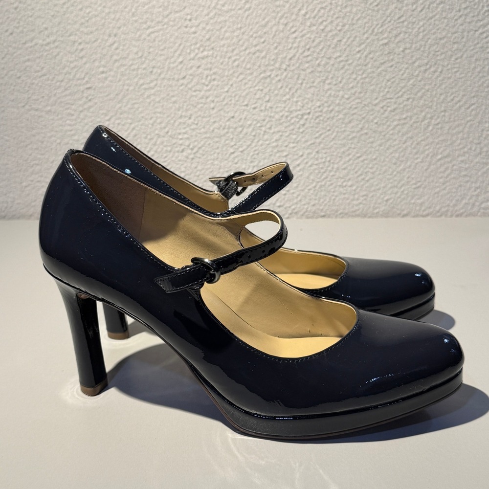 Naturalizer Talissa Heels Women 8M Navy Blue Patent Leather Mary Jane Pumps